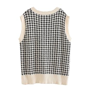 トップス xander zhou 23ss short knit vest Sdencin Women Houndstooth Pattern Knit Sweater Vest